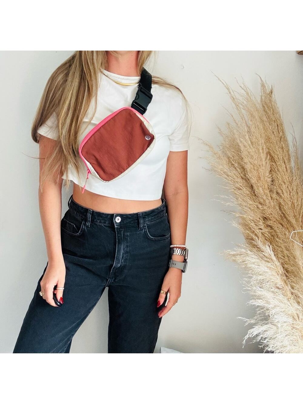 LULULEMON OG Everywhere Belt Bag 1L Cream Rust Black Zip Crossbody Fanny Pack